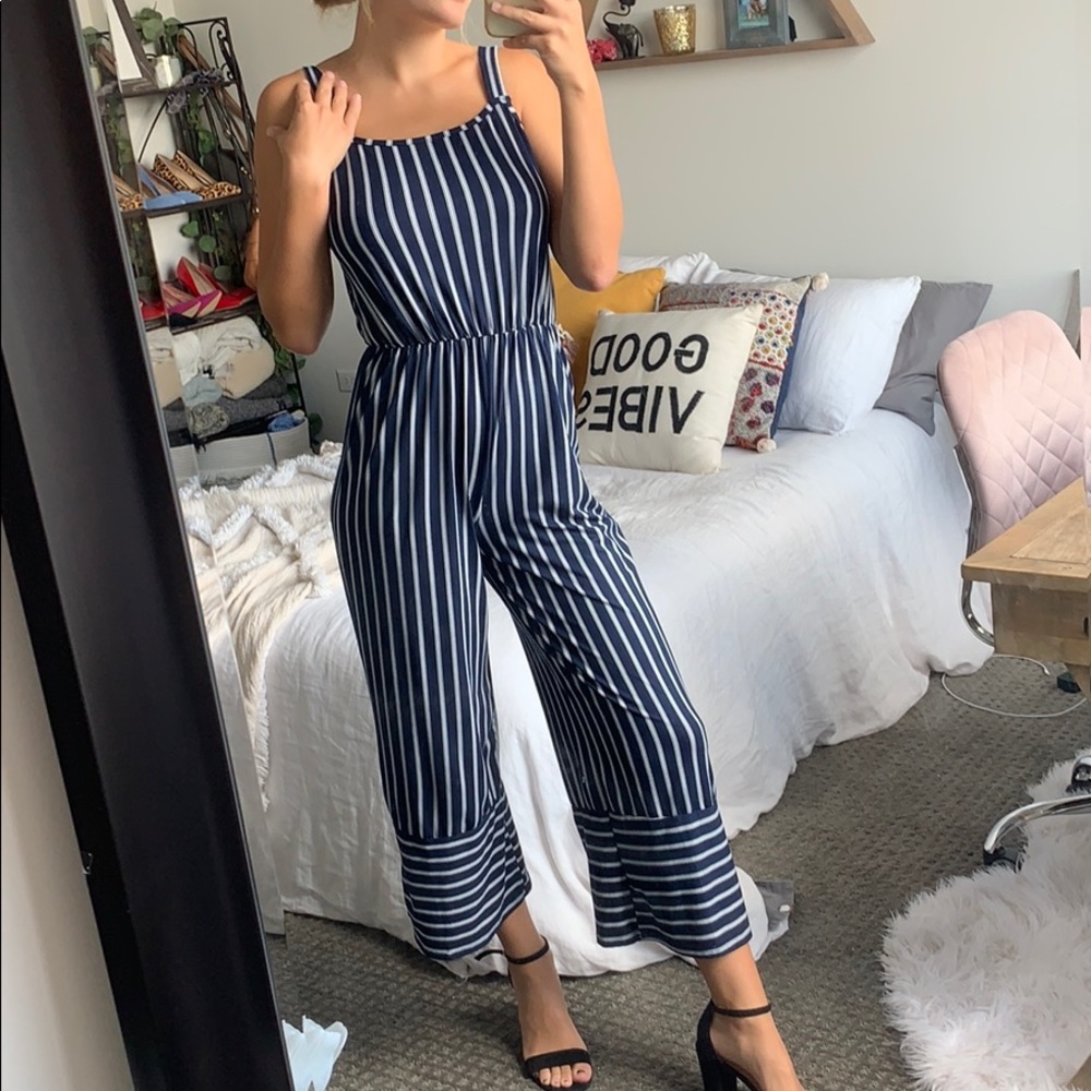 Navy striped jumpsuit